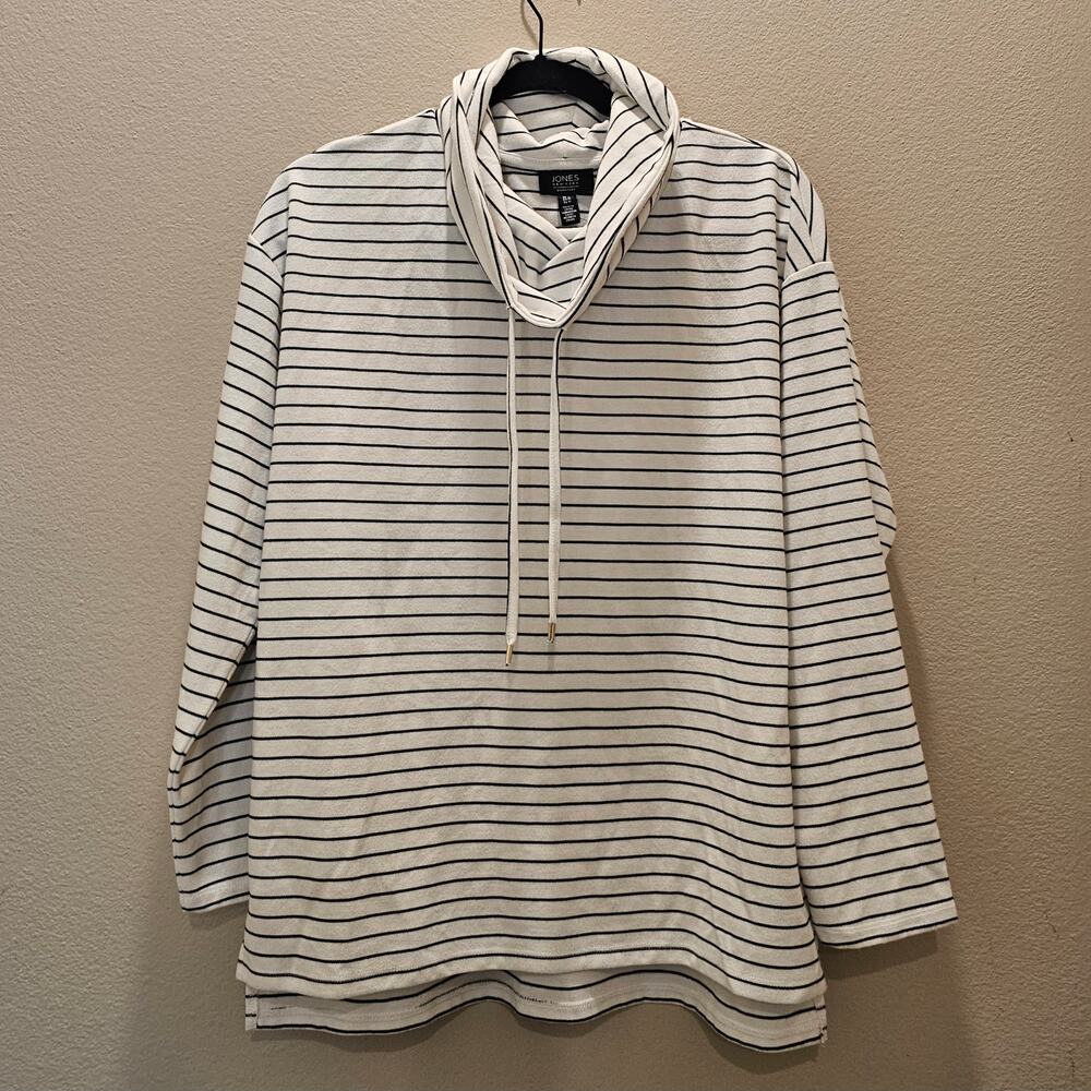 Jones NY Striped Long Sleeve Pullover Cowl Neck Top Size M